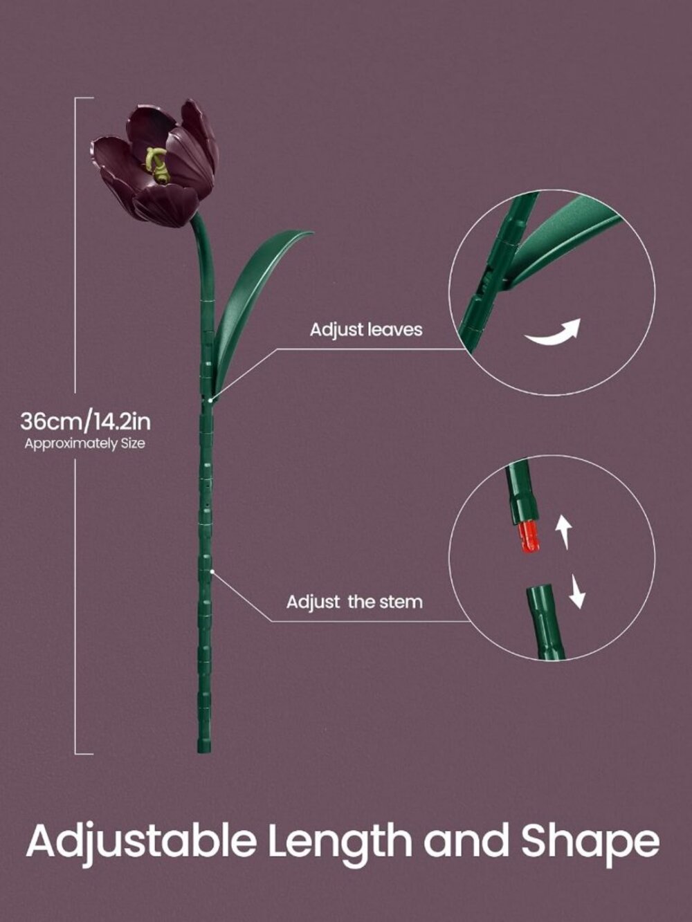Dark Purple Tulip Flowers Building Set Botanical Bouquet for Her - Picture 3 of 7